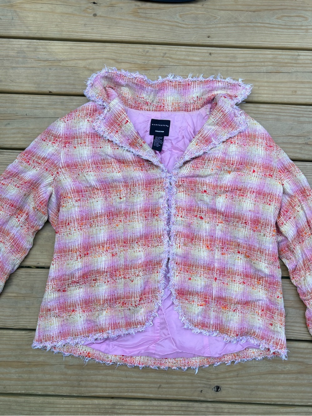 Doncaster 14W Pink Bouclé Tweed Jacket Silk Blend Fringe Lined Blaze